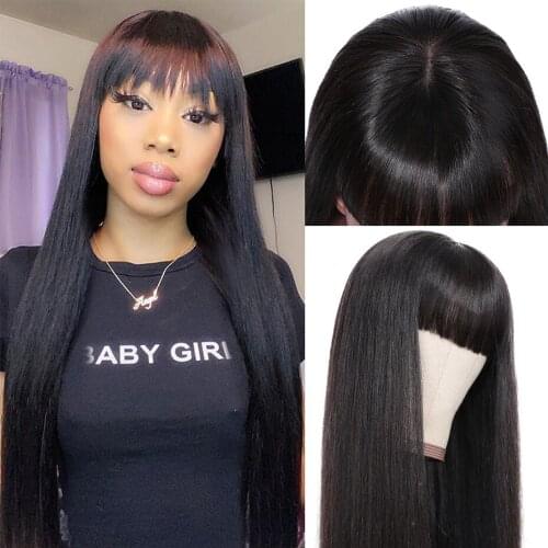 Malaysian Full Machine Made Wigs Remy 100% Human Hair Wigs With Bangs Cheap Straight Human Hair Wigs Wigs For Women Glueless