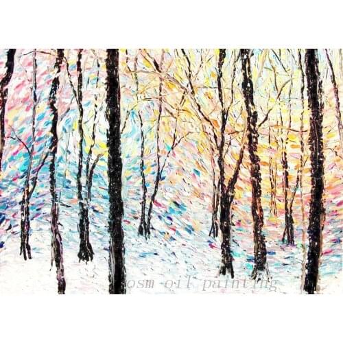 Drawing Wall Art Plant Picture Handmade Modern Abstract Knife Tree Landscape Oil Painting on Canvas for Living Room Decorative