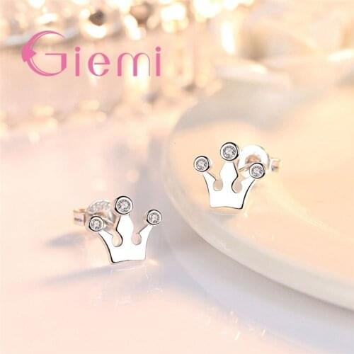 Real 925 Sterling Silver Crown Stud Earrings Design AAA Cubic Zirconia For Women Wedding Party Jewelry Valentines Day Gift