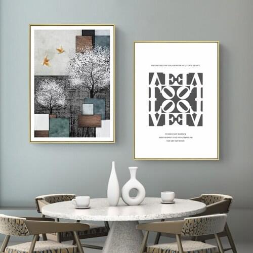 Nordic Abstract Style Tree Flower Bird Canvas Painting Posters Natural Scenery Prints Wall Pictures for Living Room Decor