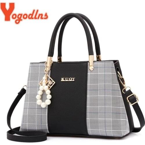 Yogodlns PU Leather Large Capacity Woman Handbag Grid Shoulder Bag Fashion Casual Luxury Designer Patchwork Crossbody Pack