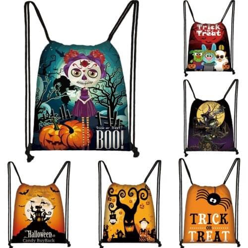 Halloween Pumpkin Trick Or Treat Drawstring Bag Boys Girls Candy Sacks mini Backpack Spirit Spider Ladies Shopping Bags