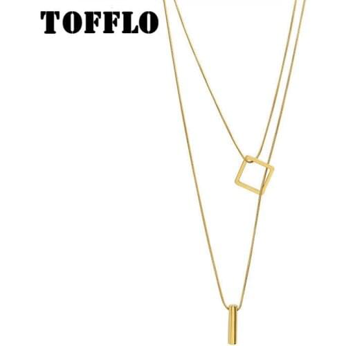 TOFFLO Stainless Steel Jewelry Square Long Double-Layer Sweater Chain Multi-Layer Folding Fashion Necklace For Women BSP770