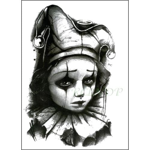 Waterproof Temporary Tattoo Sticker Clown Black Style Sadness Girl Sticker Flash Tatoo Fake Tattos on Leg Arm Art for Men Women