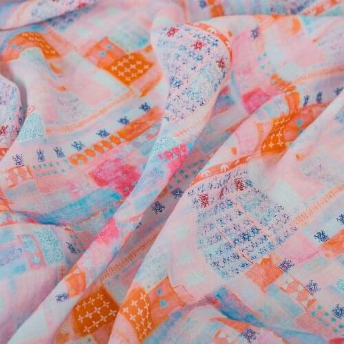 High quality pure ramie fabric Red check print fabrics Summer thin style dress robe cheongsam tissu