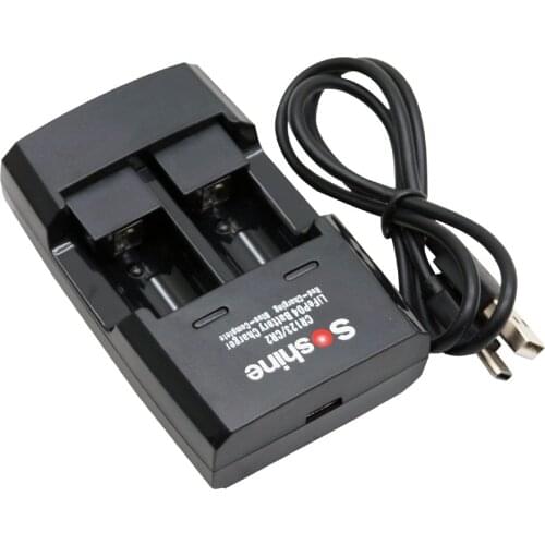 High Quality Soshine S5 Fe 2-Slot LiFePO4 RCR123 RCR2 Intelligent Battery Charger With EU Adapter-100- 240V Black Hot Sales