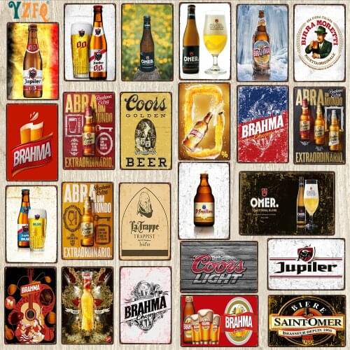 【YZFQ 】Beer Metal Plate Beer Bottle Tin Sign Wall Bar Home Art kitchen Decor Vintage Metal Poster 30X20CM DU-8835A