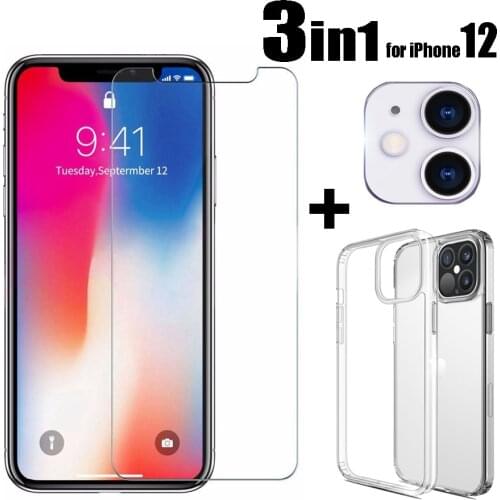 Tempered Glass Screen Protector & Camera Lens & Clear Soft TPU Case for iPhone12 Series Protectors for iPhone 12 Mini 12Pro Max