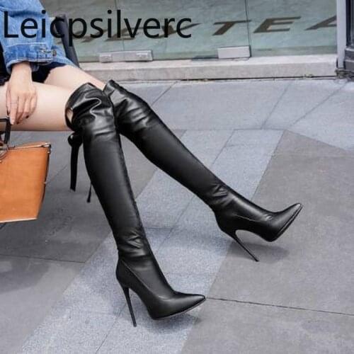 Womens Boots The New Autumn And Winter fashion Pointed Lace-up High heel Womens Over the knee boots plus size 34-48 12cm high