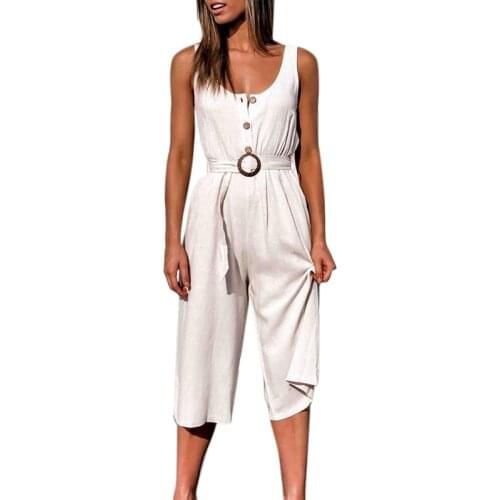 Rompers Womens Jumpsuit Summer Jumpsuits U-Neck Single-Breasted Wild Casual Jumpsuit Playsuit Trousers White M