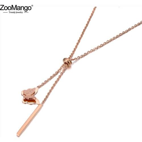 ZooMango Goth Stainless Steel Butterfly Charm Choker Necklace CZ Crystal Animal Pendant Chain Jewelry For Women Цепочка ZN20030