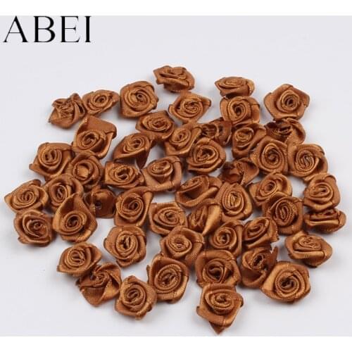 100pcs 15mm Coffee Brown Satin Rose Head Mini Flower For Wedding Party Scrapbook Decoration