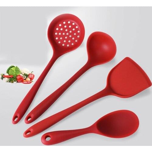 4Pcs/Set Non-Stick Heat Resistant Silicone Kitchen Cooking Shovel Ladle Utensils Set