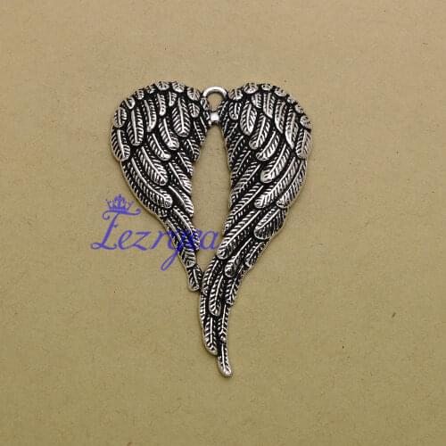 4pcs/lot--68x46mm, Wing Charms, Antique Sliver plated angel wing Pendants/Charms,DIY supplies, jewelry making