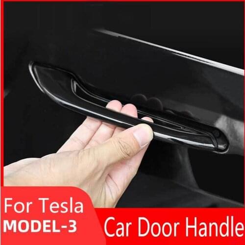 AU04 -4PCS Car Door Handle Wrap Cover ABS Protector Sticker Anti-Scratch Accessories for Tesla Model 3 2020-2021
