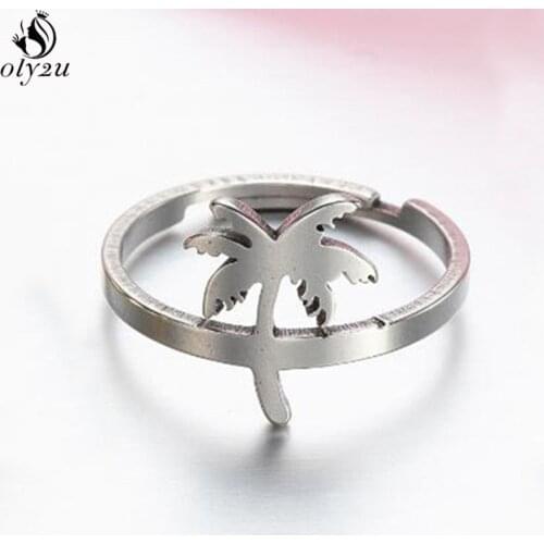 Bohemian Hawaii Coconut Tree Adjustable Rings Punk Stainless Steel Jewelry Gold Plant Opening Ring Valentines Day Gift bijoux