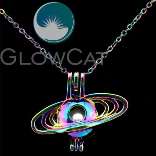 C752 Rainbow Color Planetary Orbit Beads Cage Essential Oil Diffuser Aroma Stone Pearl Cage Locket Necklace Kids Girl Gift