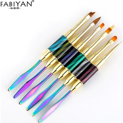 Dual End Nail Art Brush Spatula Liner Draw Painting Line Pen Cat Eye Gradient Flat Round Builder Extension French Manicure Tools