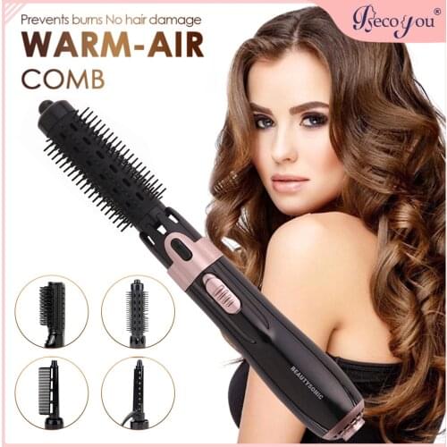 550w Hair Dryer Brush 4 in 1 Portable Hot Air Hair Comb Straightener Curling Iron with 4 Attachments for Dry Wet Hair EU Plug