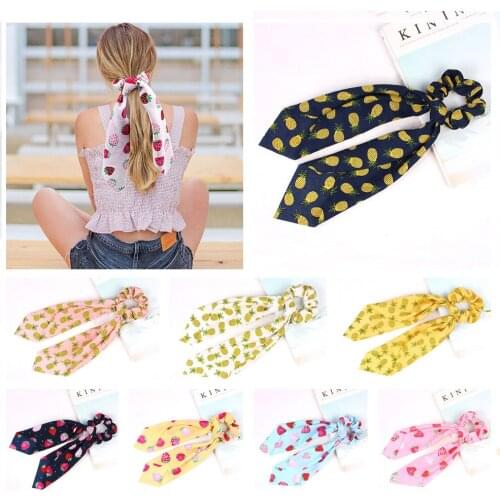 Fruit Scrunchies Print Hair Scarf Ponytail Strawberry Pineapple Headband for Women Hair Accessories Bowknot Elastic Hair Rope