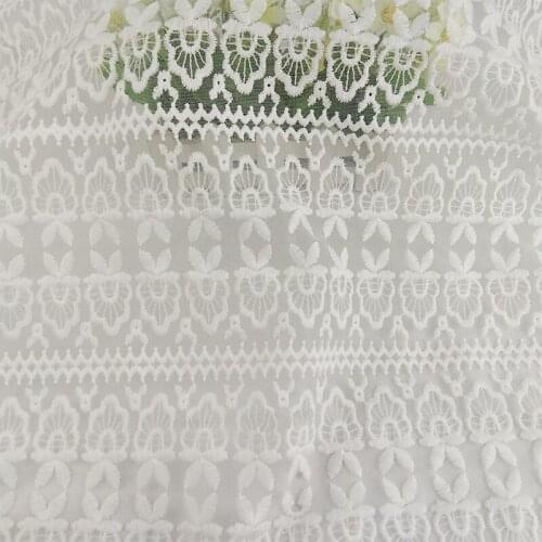 5Yards Cotton Embroidery Lace Fabric 120cm wide White French Clothing Dress Lace Fabric Cloth