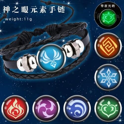 Game Genshin Impact Cosplay Prop Eye of God Water Wind Thunder Fire Rock Ice Element Luminous Bracelet