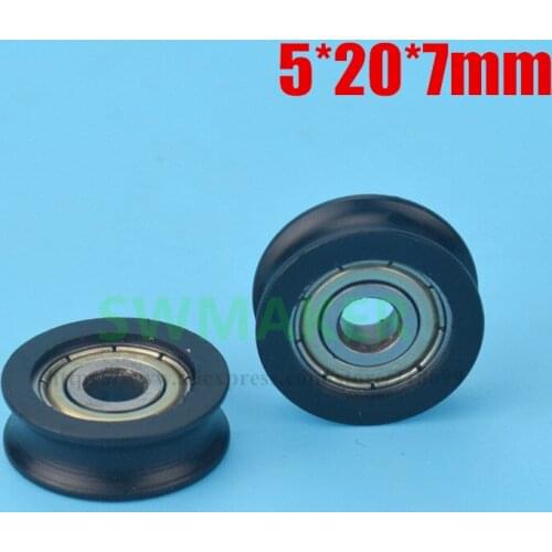 1pcs 5*20*7mm M6*20*7mm groove U type wheel, embedded 625ZZ, rubber bearing pulley for drawer / instrument equipment /3d printer