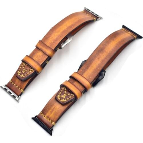 Brown Leather Strap for Apple Watch 4 Band 42mm iwatch Band 38mm Double Layer Leather Hidden Buckle Belt for Watch Accessories