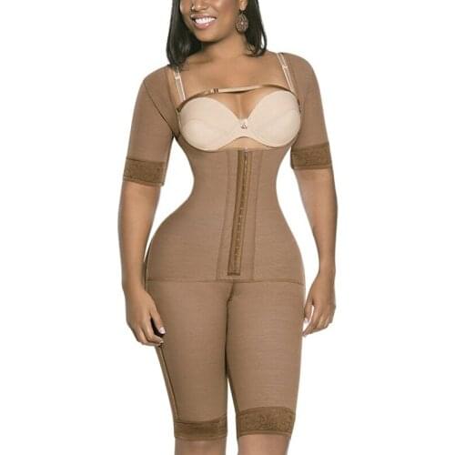 Post Shapewear With Short Sleeves Open Bust Bodysuit With Hooks Waist Trainer Body Shaper Tummy Colombian Reductive