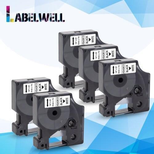 Labelwell 6mm label tape 43613 Black on White Laminated printer ribbon compatible for Dymo LabelManager 280 160 100 200 printer