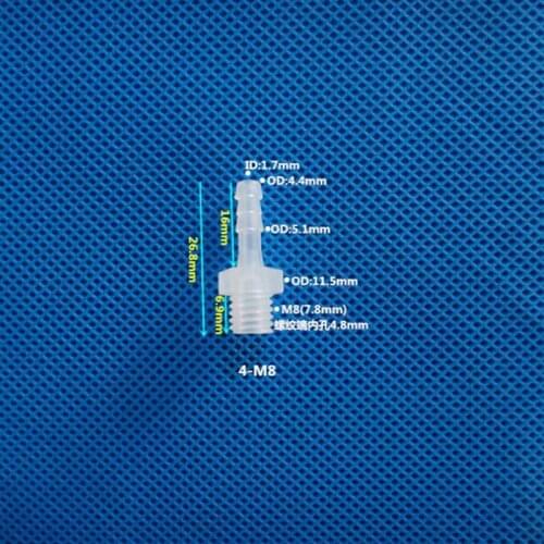 M8 Metric Thread to 4mm Plastic Pipe Fitting Pagoda Barbed PP Straight Reducing Water Garden Hose Connector