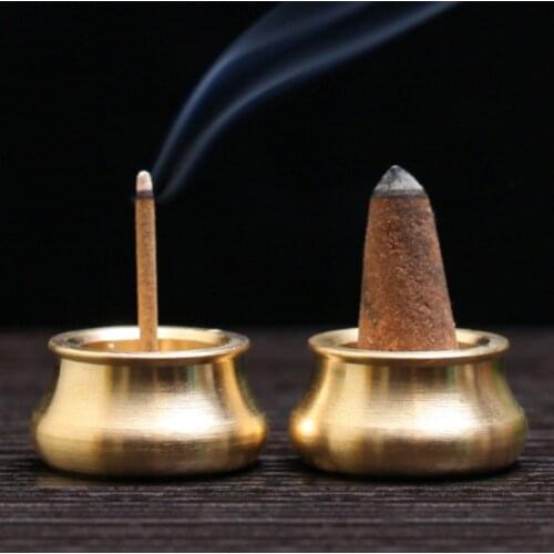 Copper Decorative Incense Burner Home Stick Holder Aromatherapy Craft Exquisite Mini Pressure Relief Vintage Round Collection