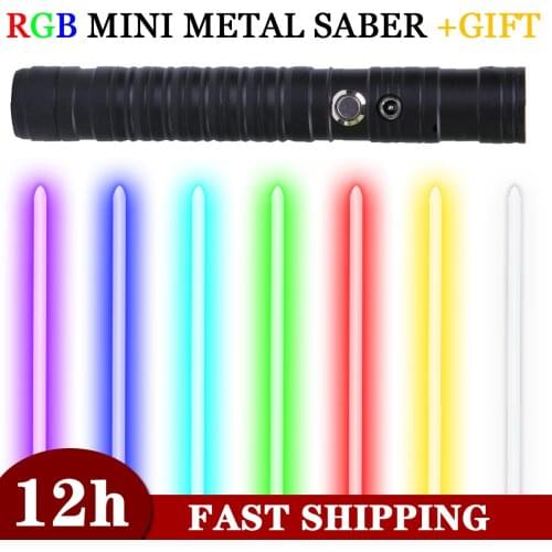 Mini Laser Sword RGB Double-edged Light Saber 7 Colors Change Lightsaber Metal Handle Heavy Dueling Sound FX Blaster Toy Cosplay