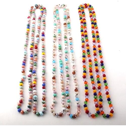 Fashion Bohemian Jewelry Multi Color Crystal Glass Long knotted Crystal Necklace