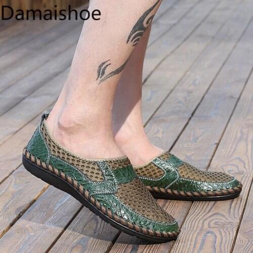 Mens No-slip Shoes Comfortable Summer Fashion Breathable Shoes Lightweight Exercise Casual Leather Shoes Mesh Slip-on Men Shoes