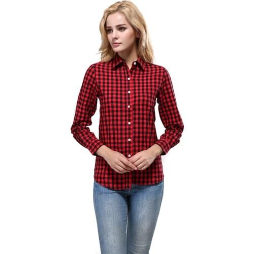 New 2021 Women Wool Plaid Shirts Cotton Blouses Flannel Thicken Checkered Chiffon Shirt Womens Long Sleeve Slim Tops
