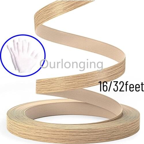 16/32feet PVC Edge Banding Non Glued Flexible Durable Real Wood Veneer Edge for DIY Table Cabinet Furniture Decorative Trim
