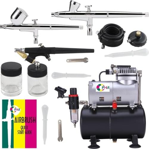 OPHIR 3 Airbrush Guns Dual Action&Single Action Air Brush Compressor with Tank for Nail Art Temporary Tattoo_AC090+004A+071+073