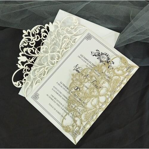 50pc Champagne Wedding Invitation Personalized Insert Gold Silver Red Glittery Cards For Princess Sweet 16 Birthday Party Invite