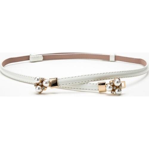 2021 New Personalized Slim Casual Patent Leather Belt White Red Ladies Belt Skirt Jeans Pearl Buckle Gift For Girl Friend