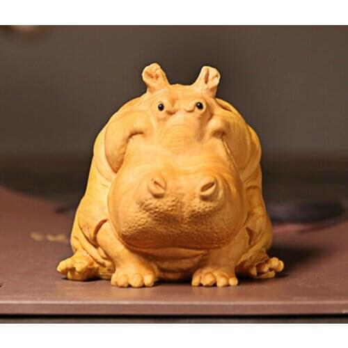 S028ca -6x6x8 CM Hand Carved Boxwood Carving Figurine - Hippo