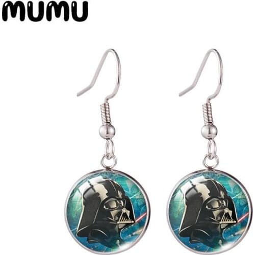 2021 New Darth Vader Fish Hook Earring Star Wars Photo Round Jewelry Glass Dome Earrings Gifts Girl