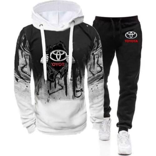 2021 TOYOTA Logo New Spring Honda Print 2 Pieces Sets Tracksuit Hooded Sweatshirt+pants Pullover Hoodie Sportwear Suit Clothes