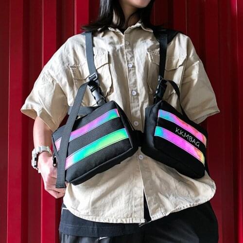Reflective Punk Chest Bag For Man Hip-Hop Tactical Streetwear Style Waist Pack Female Outdoor Shoulder Holsters Sling Sidebags