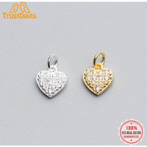 TrustDavis Real 925 Sterling Silver Fashion Sweet Romantic Heart Shiny CZ Charm Pendant Handmade DIY Accessories Jewelry DZ407