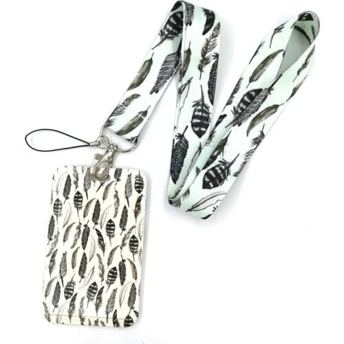 Vintage Leaves Feathers Creative Lanyard Card Holder Student Hanging Neck Phone Lanyard Badge Subway Access Holder Accessories