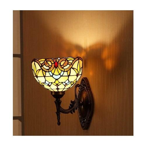 Vintage Retro Baroque Tiffany Style Stained Glass 8 inches Zinc Alloy Aisle Wall Lamp for Staircase Corridor Bedroom