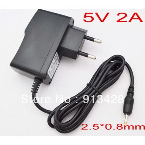High Quality 50PCS AC 100V-240V Converter Adapter DC 5v 2a Power Supply EU Plug DC plug 2.5x 0.8mm For Tablet PC+ Free shipping