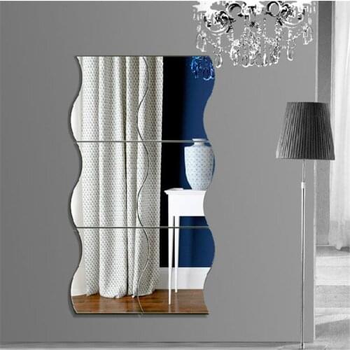 6Pcs/set Wave Mirror Sticker Crystal Wall Paper Self-Adhesive Mosaic Tiles Morden Bathroom Home Decoration Accessories
