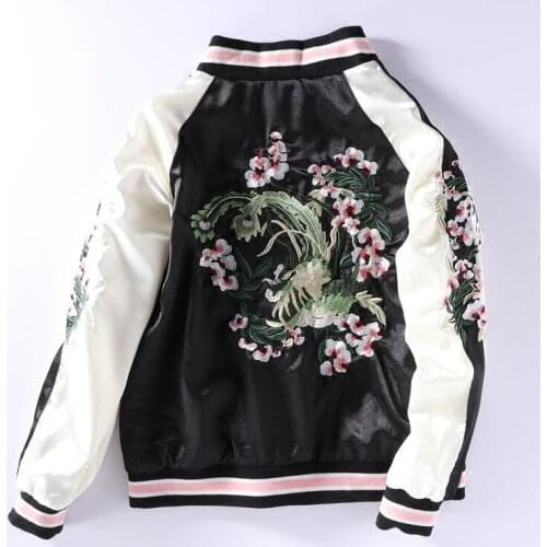 Autumn Harajuku Vintage Flowers Embroidery Women Two faces wearing Baseball jacket Plus size Casual Female Outerwear Ropa Mujer
